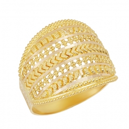 22k Yellow Gold Beaded Layers Fashion Ring